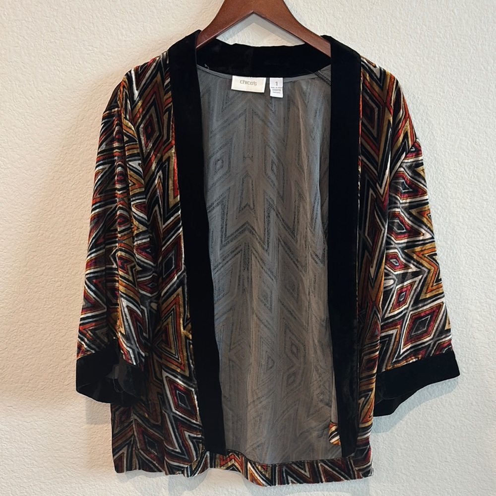 Chico's Multicolor Patterned Velour Open Front Ca… - image 2